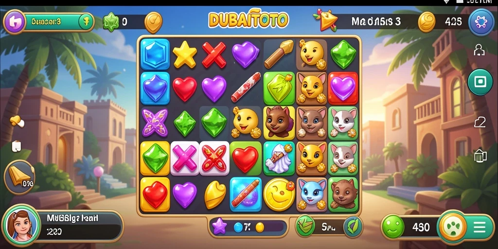 Tampilan gameplay DUBAITOTO dengan berbagai permata warna-warni.