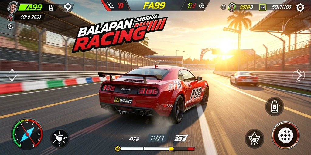 Screenshot gameplay FA99 yang menampilkan aksi balapan penuh adrenalin.