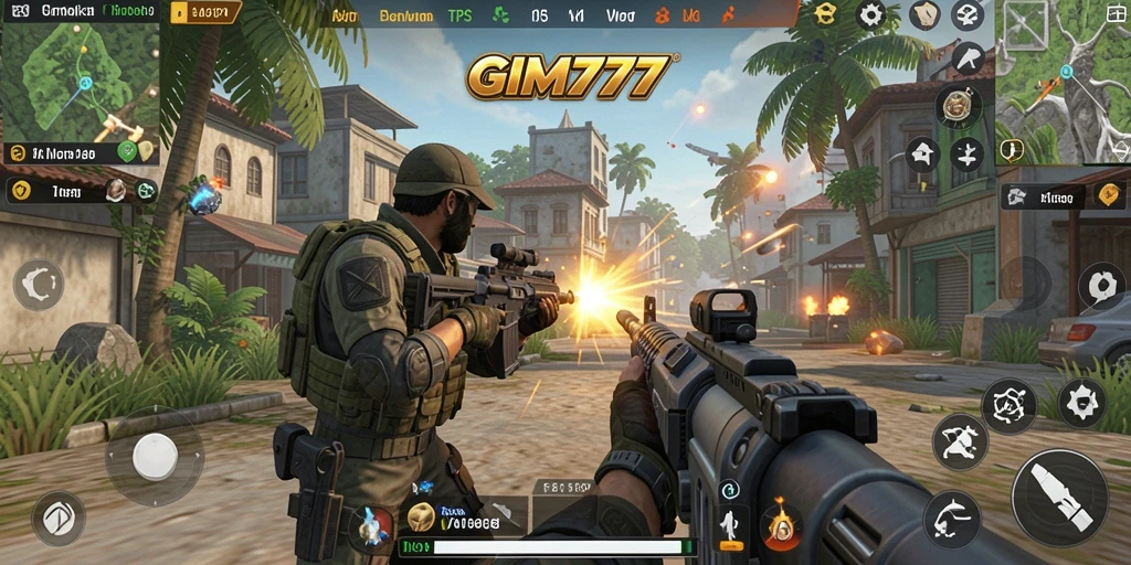 Tangkapan layar gameplay GIM777 yang menunjukkan aksi tembak-menembak yang seru.