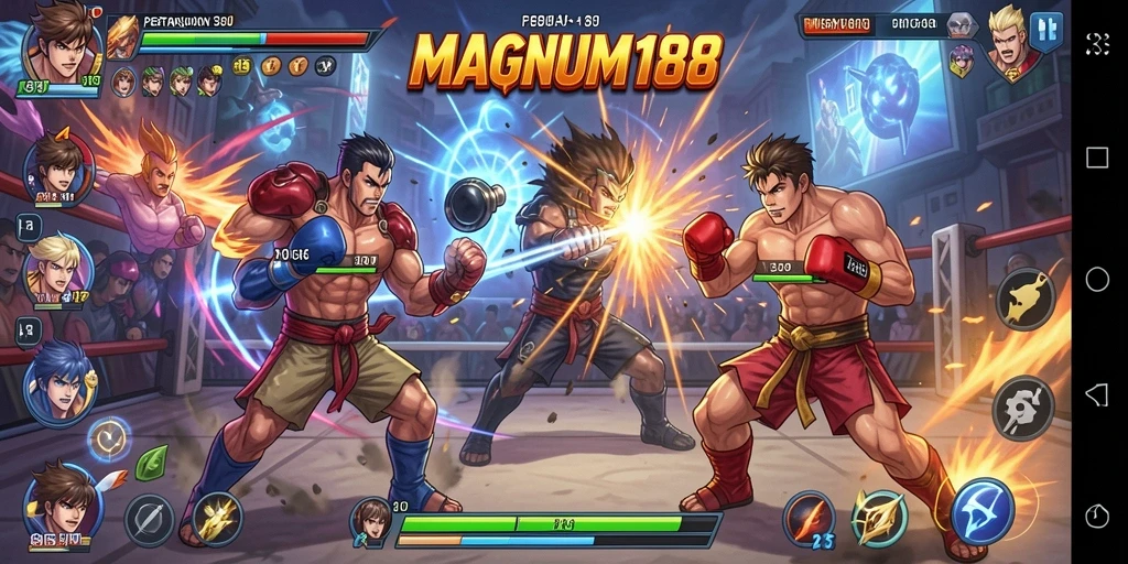 Tangkapan layar gameplay <strong>MAGNUM188</strong> menunjukkan aksi pertarungan yang mendebarkan.