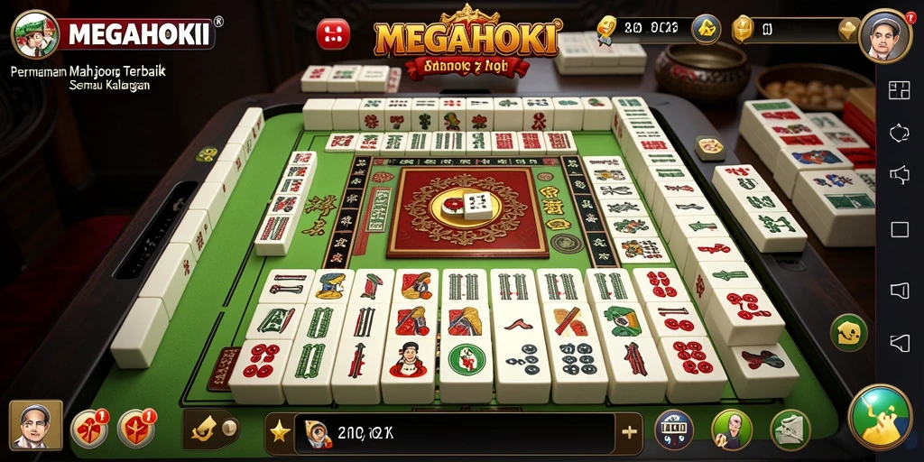 Screenshot gameplay MEGAHOKI menampilkan ubin Mahjong yang memukau.