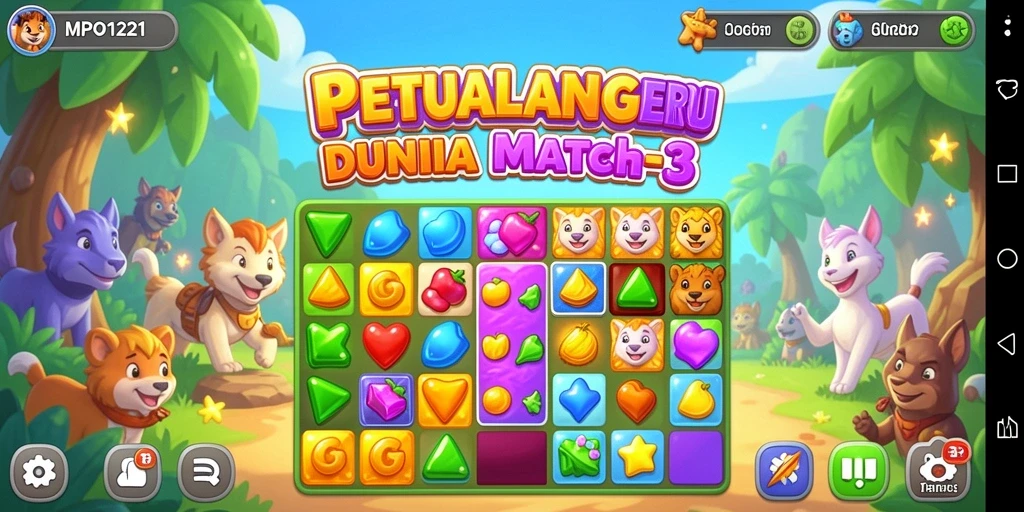 Tampilan menarik dari gameplay MPO1221 saat mencocokkan elemen warna-warni.