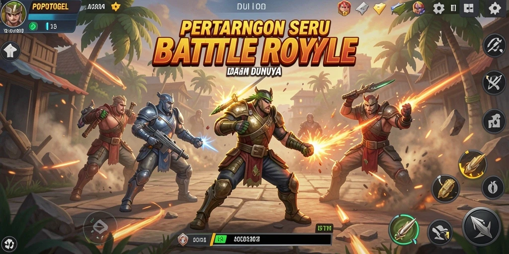 Gameplay seru dari POPOTOGEL dengan aksi Battle Royale yang intens.