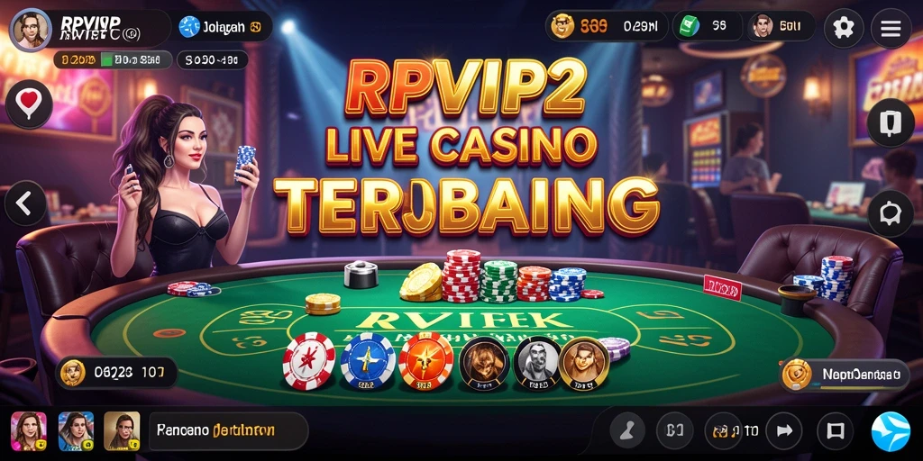 Tampilan gameplay RPVIP2 yang menampilkan dealer langsung dan suasana kasino.