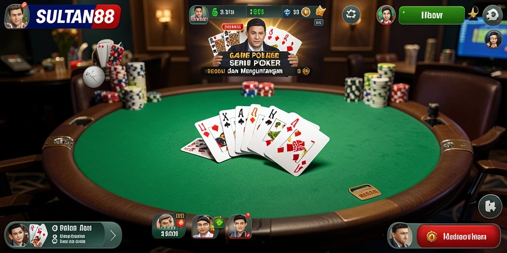 Tampilan utama gameplay Poker yang menarik di SULTAN88.