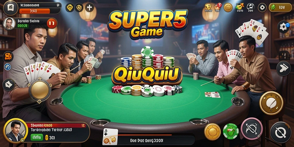 Screenshot permainan QiuQiu SUPER5 yang penuh aksi.