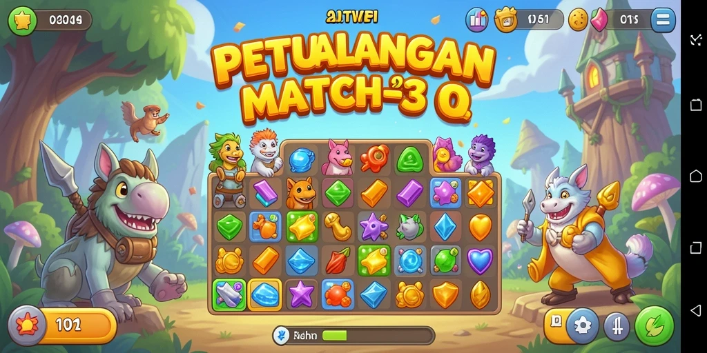 Gameplay V21 menunjukkan momen seru mencocokkan simbol Match-3.