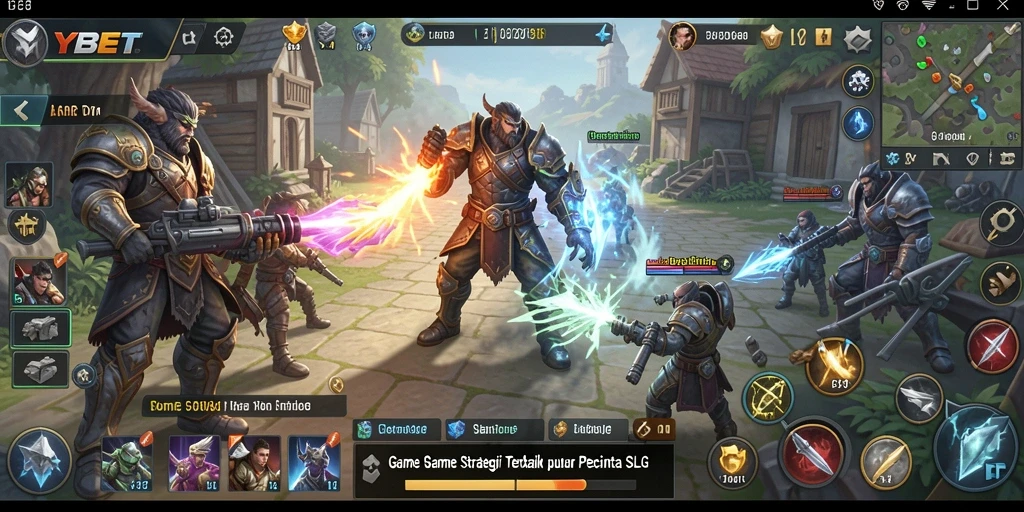 Screenshot gameplay YYBET menampilkan pertempuran epik dan pembangunan kerajaan.